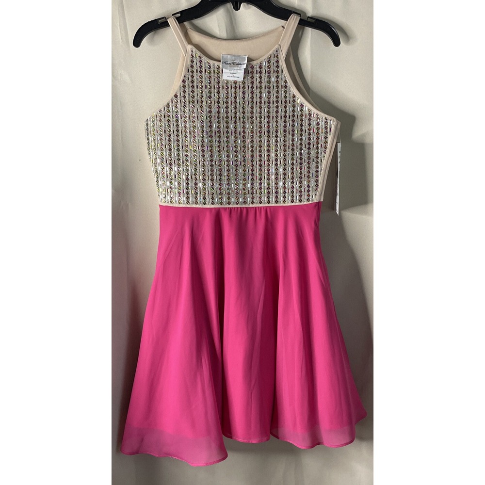 Rare Editions 14 Dress Fuchsia Pink Tan‎ Beaded Rhinestone Special Occasion NEW